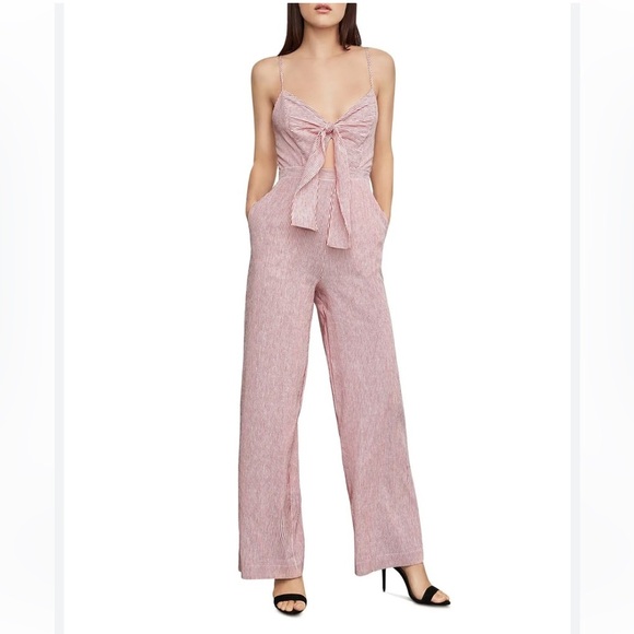BCBGMAXAZRIA TIE-FRONT PINSTRIPED
JUMPSUIT Pantsuit Jumper Red & White SIZE 0 - Picture 14 of 15